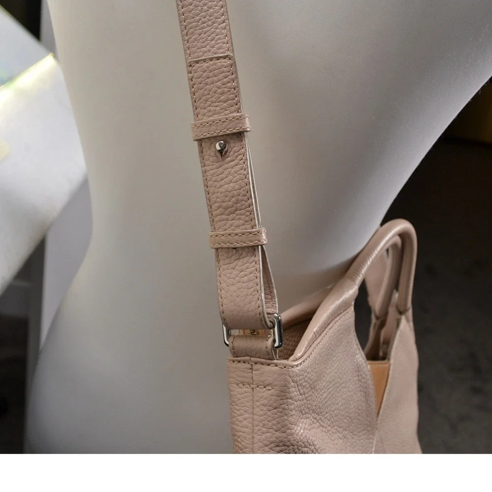 ECCO Genuine Leather‎ Shoulder Bag – Taupe Pebbled, Adjustable Strap